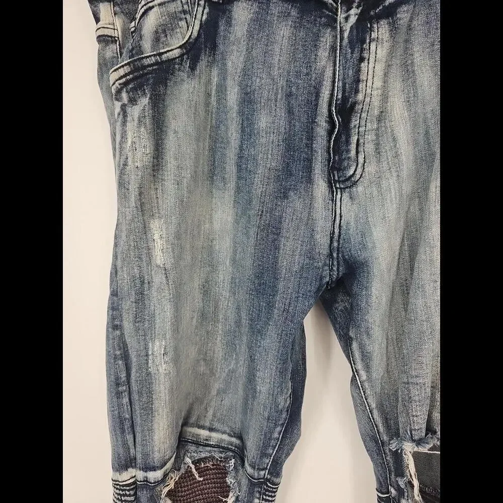 AHP Another Hype Piece Distressed Blue Denim Jeans Y2K Skater HipHop‎  42x34